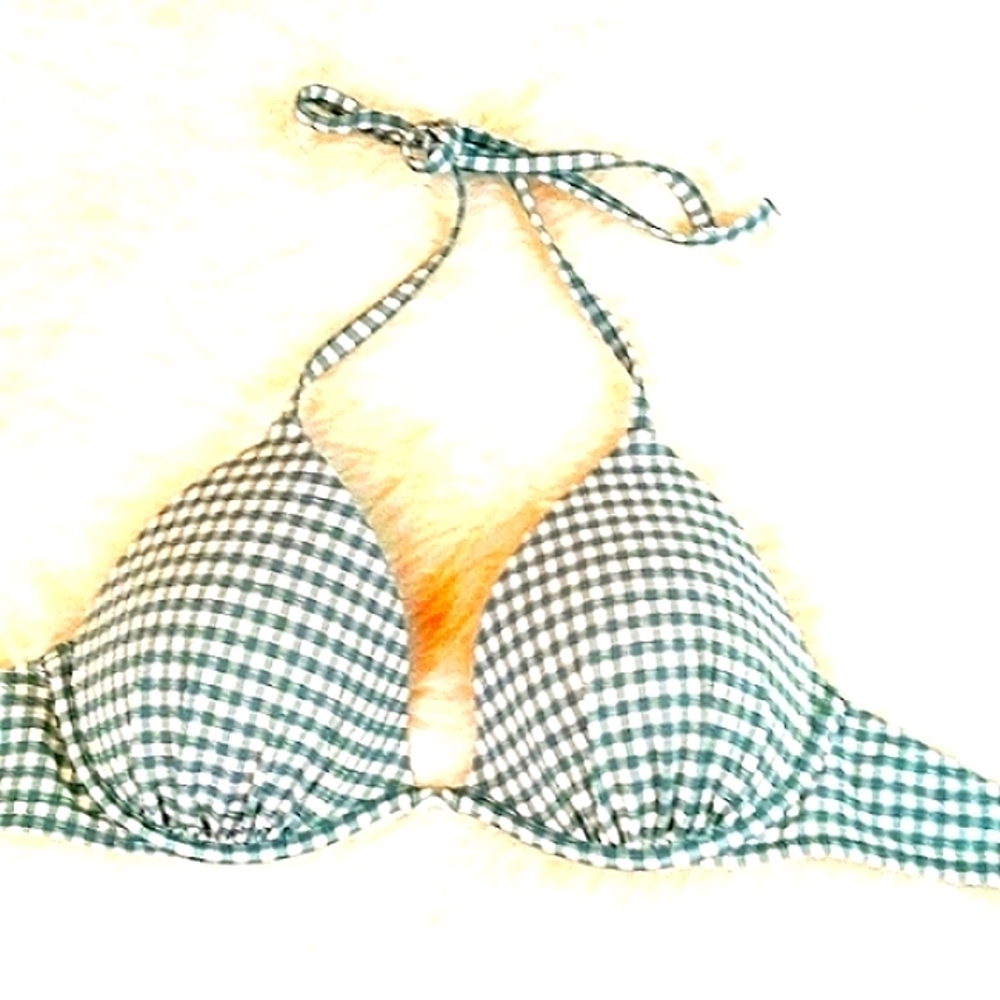Shade & Shore Green Check Bikini Top